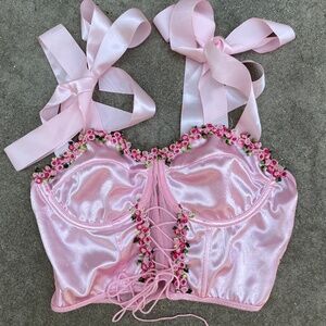 SHEIN pink satin flower crop top bralette